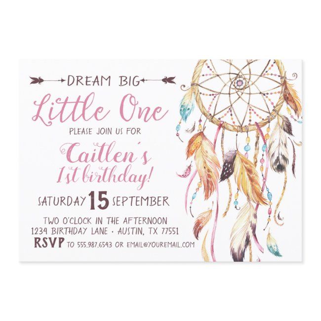 Dream Big Little One First Birthday Dreamcatcher Invitation
