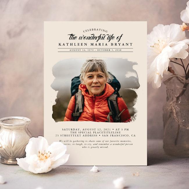 Dreamy Elegant Celebration Of Life Funeral Photo Invitation