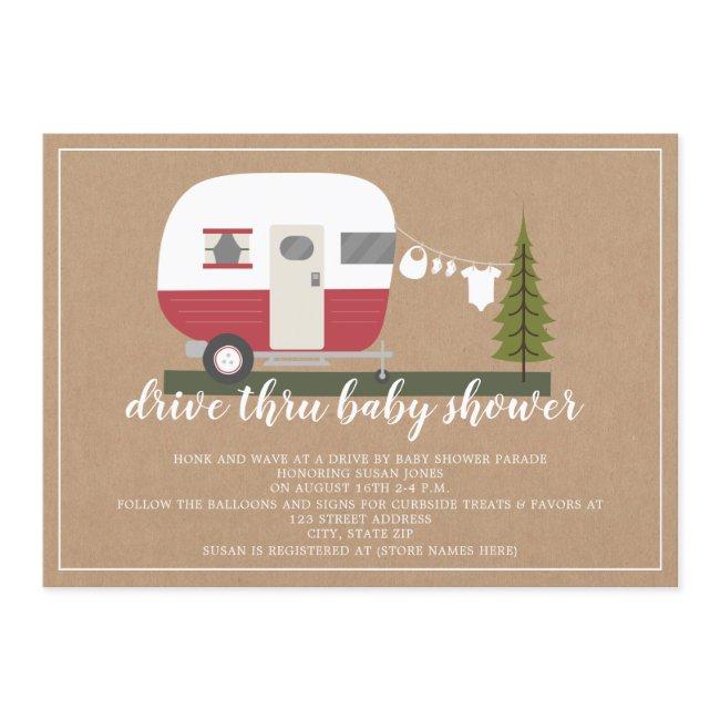 Drive Thru Baby Shower Red Camper Woodland Invitation