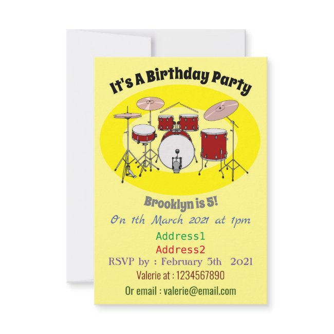 Drum Kit Cartoon Illustration Invitation