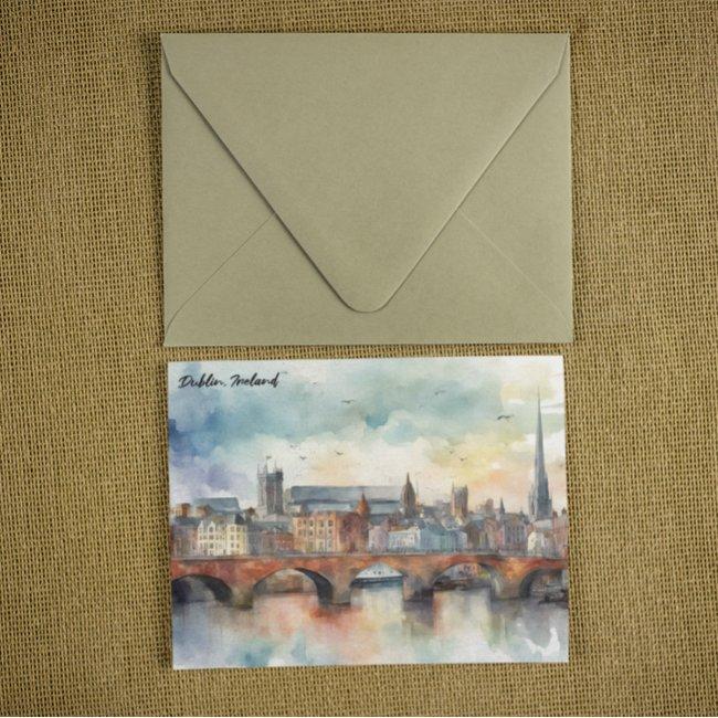 Dublin Ireland City Silhouette Watercolor Painting Postinvitations