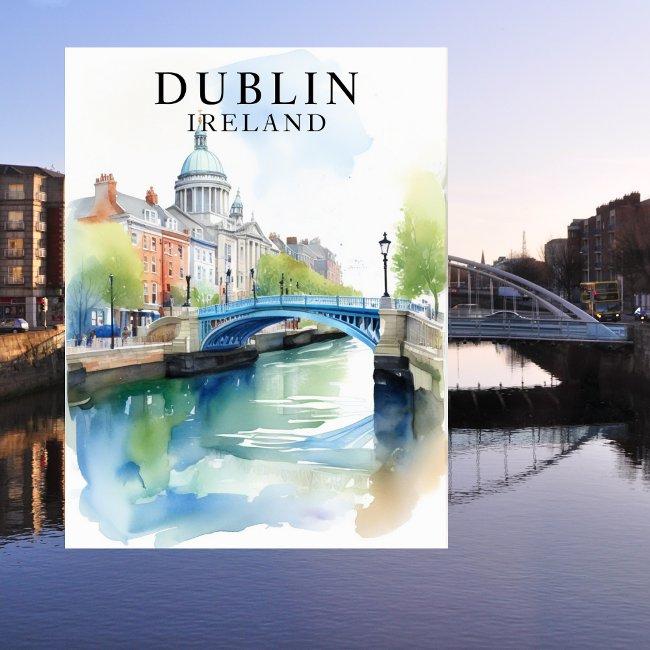 Dublin, Ireland Watercolor Travel Art Postinvitations