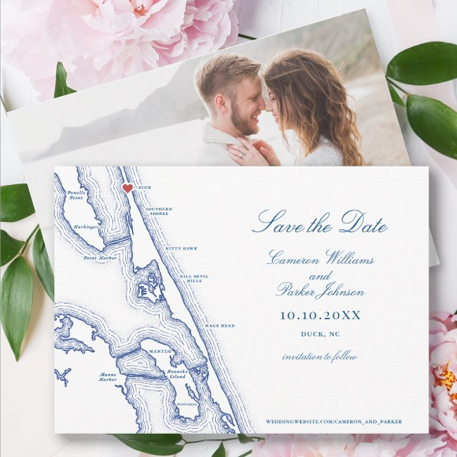 Duck Nc Map Elegant Navy Blue Wedding Save The Date