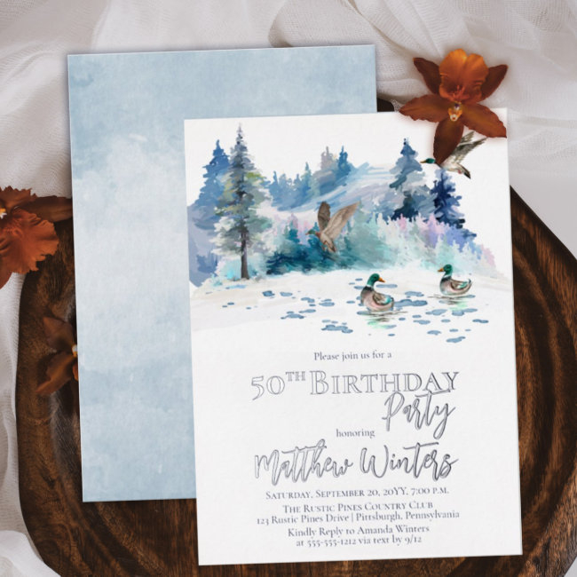 Ducks Woodland Forest Nature 50th Birthday Party Foil Invitation