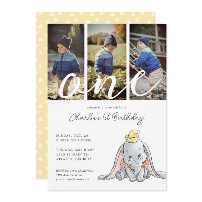 Dumbo Watercolor 1st Birthday | Photo Collage Invitation