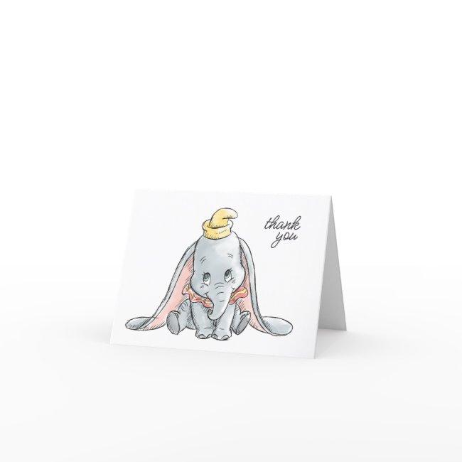 Dumbo Watercolor 1st Birthday Thank You Invitations