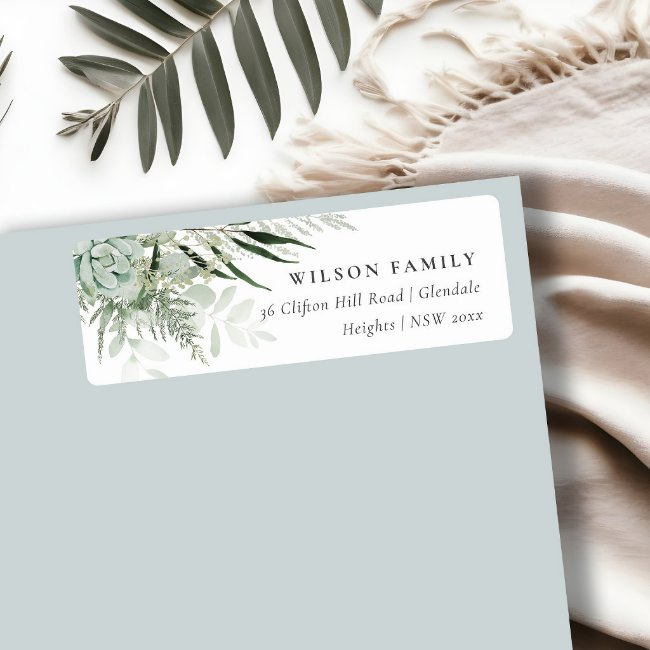 Dusky Green Leafy Fern Succulent Foliage Address Label