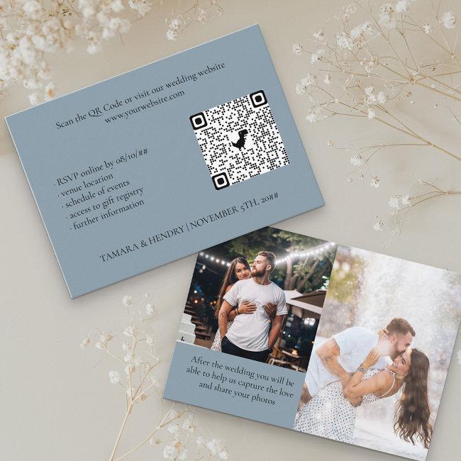 Dusty Blue 2 Photo Online Rsvp Qr Code Wedding Enclosure Invitations