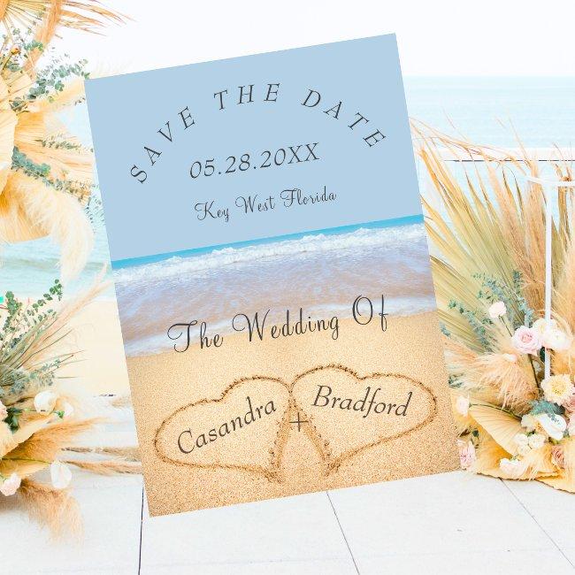 Dusty Blue Beach Wedding 2 Hearts In The Sand Invitation