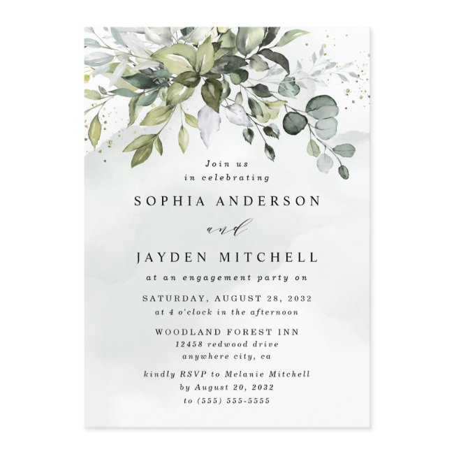 Dusty Blue Eucalyptus Greenery Engagement Party Invitation