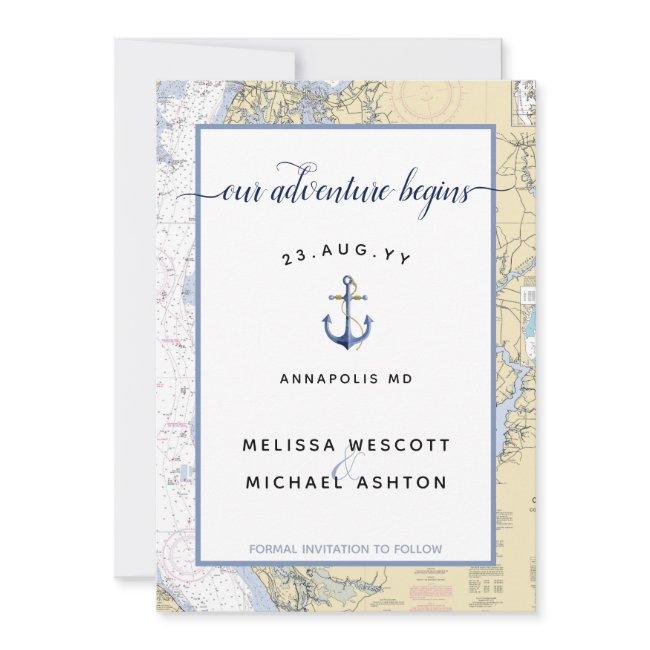 Dusty Blue Maryland Nautical Chart Anchor Wedding Save The Date