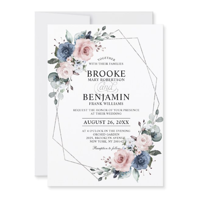 Dusty Blue Mauve Eucalyptus Geometric Wedding Invi Invitation