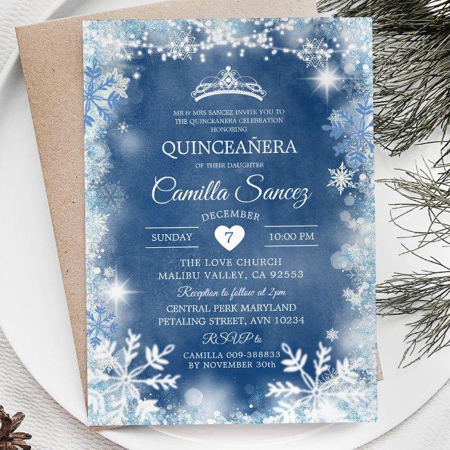 Dusty Blue & White Winter Quinceañera Invite11 Invitation