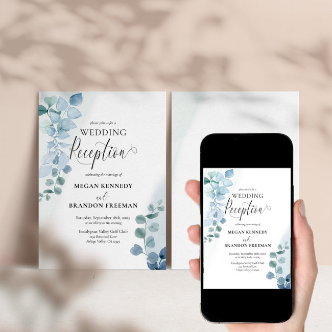 Dusty Eucalyptus Watercolor Wedding Reception Only Invitation