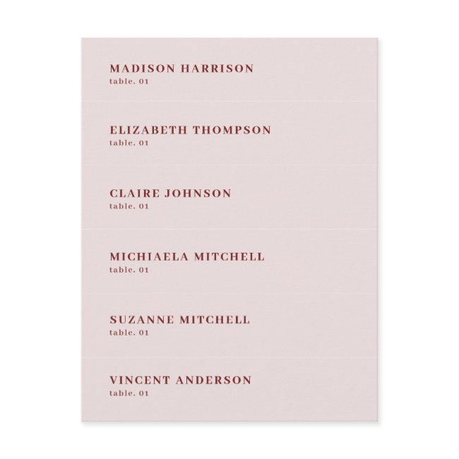 Dusty Pink Burgundy Wedding Place Name Card Diy