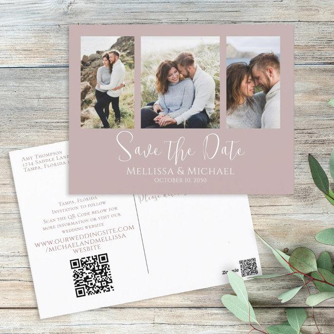Dusty Rose Simple Minimalist Photo Collage Qr Code Postinvitations