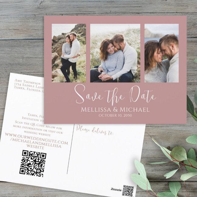 Dusty Rose Simple Minimalist Photo Collage Qr Code Postinvitations