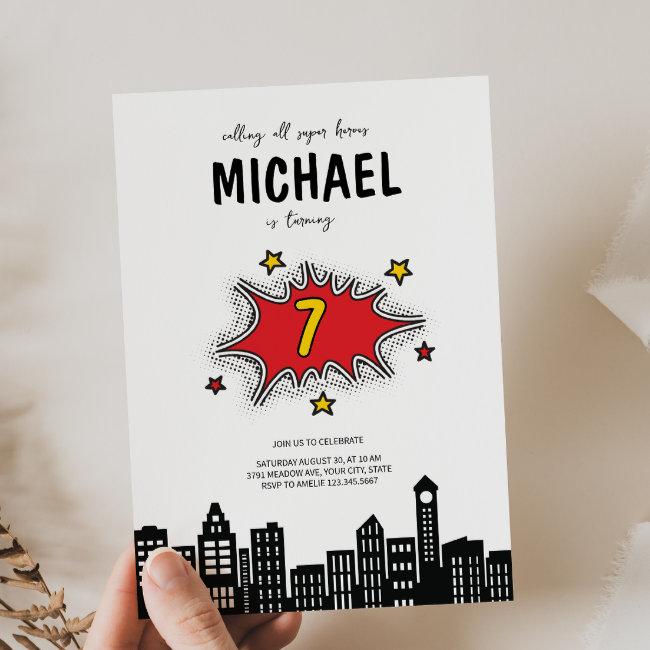 Dynamic Superhero 1st Birthday Invitation