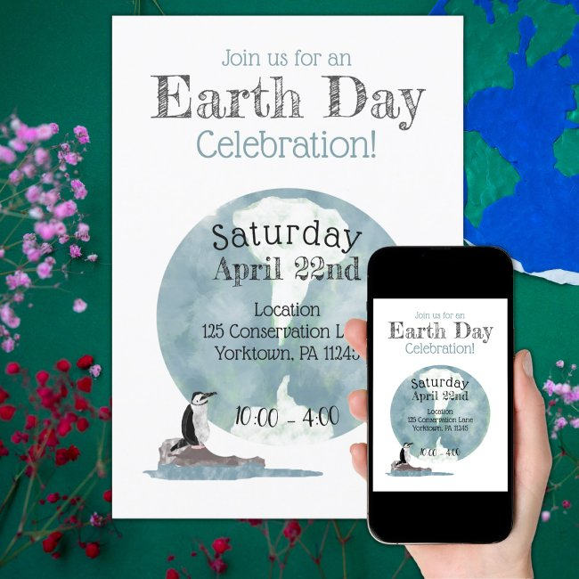 Earth Day Celebration With Penguin Design Invitation