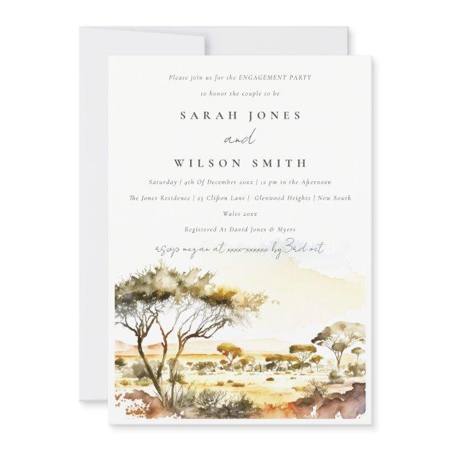Earthy Watercolor African Landscape Engagement Invitation