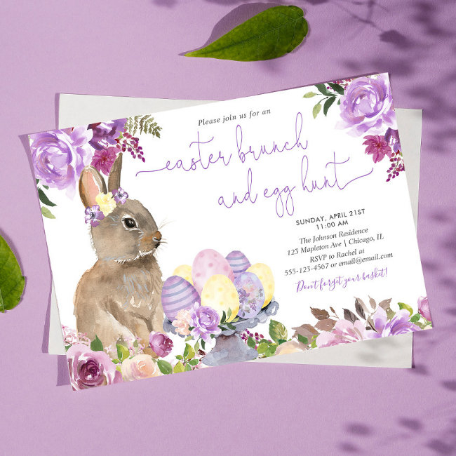 Easter Bunny, Floral Easter Brunch And Egg Hunt Invitation
