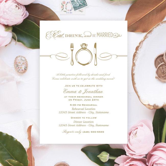 Eat Drink And Be Married Antique Rehearsal Dinner Invitation