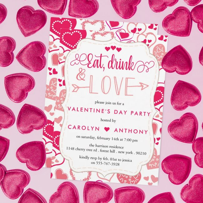 "eat, Drink & Love" Valentine's Day Party Invitation