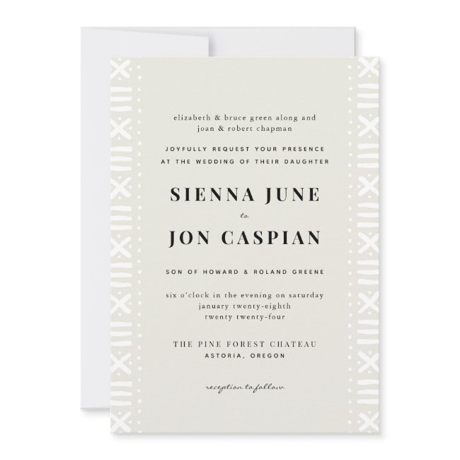 Ecru Boho Mudcloth Border Wedding Invitation