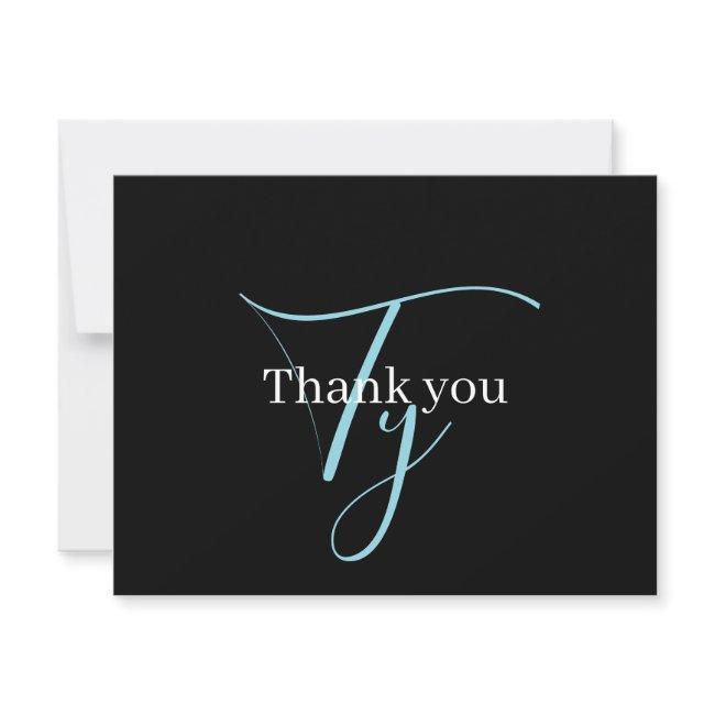 Editable Cursive Script Monogram Black Blue White Thank You Invitations