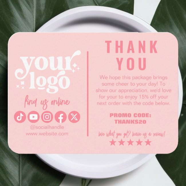 Editable Logo Retro Pink Cute Thank You Package Enclosure Invitations