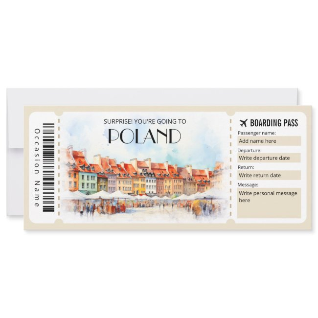 Editable Poland Warsaw Plane Boarding Pass Invitation