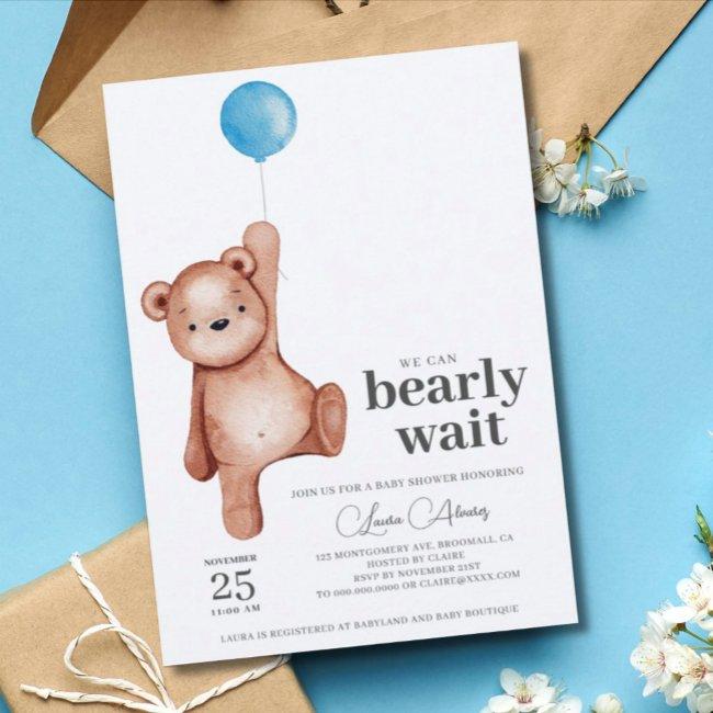 Editable Teddy Bear Boy Baby Shower Invitation