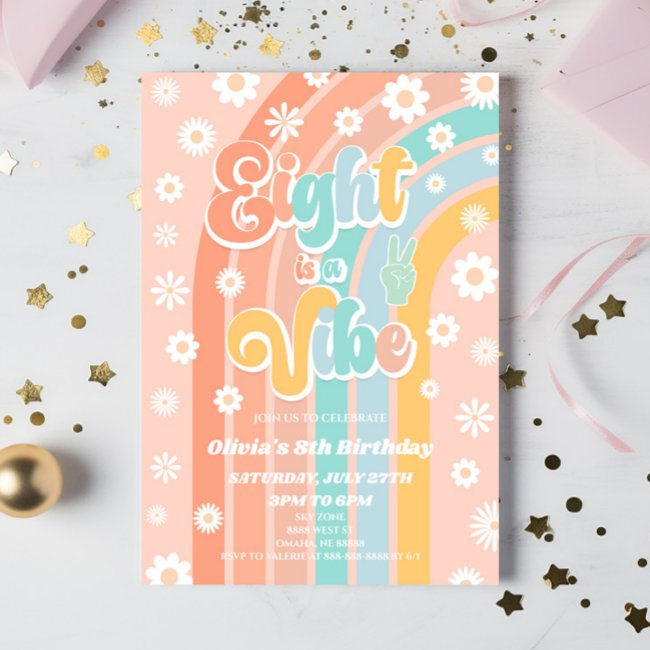 Eight Is A Vibe Rainbow Daisy 8th Birthday Party Invitation