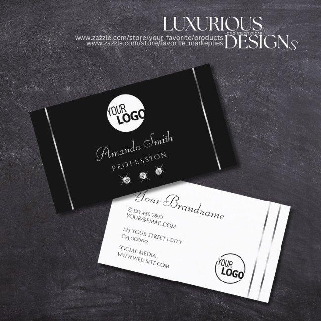 Elegance Black And White Shiny Diamonds Add Logo Business Invitations