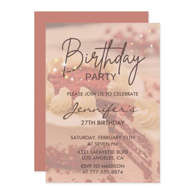 Elegant 27th Birthday Invitations Cake Sparkle