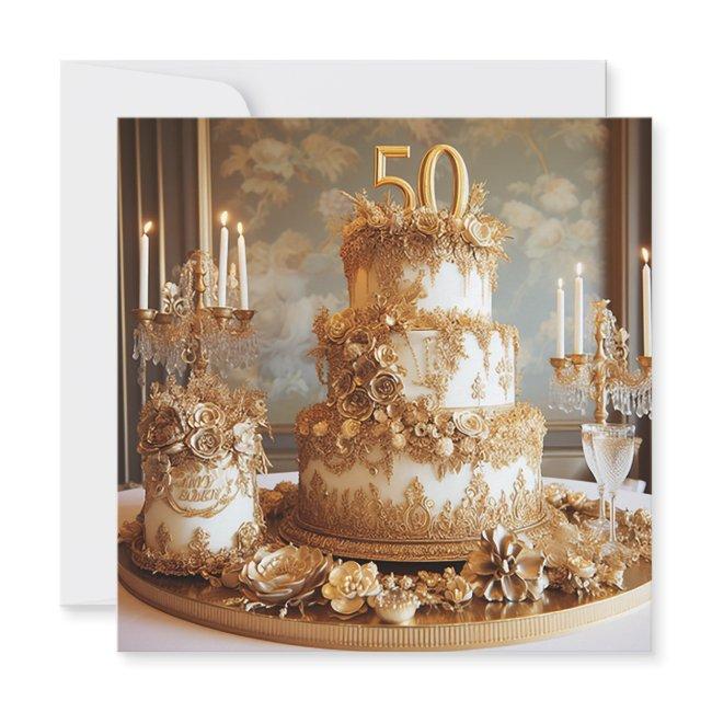 Elegant 50 Wedding Anniversary Cake Invitation