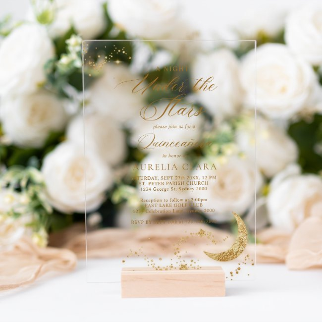 Elegant A Night Under The Stars Quinceañera Acrylic Invitations