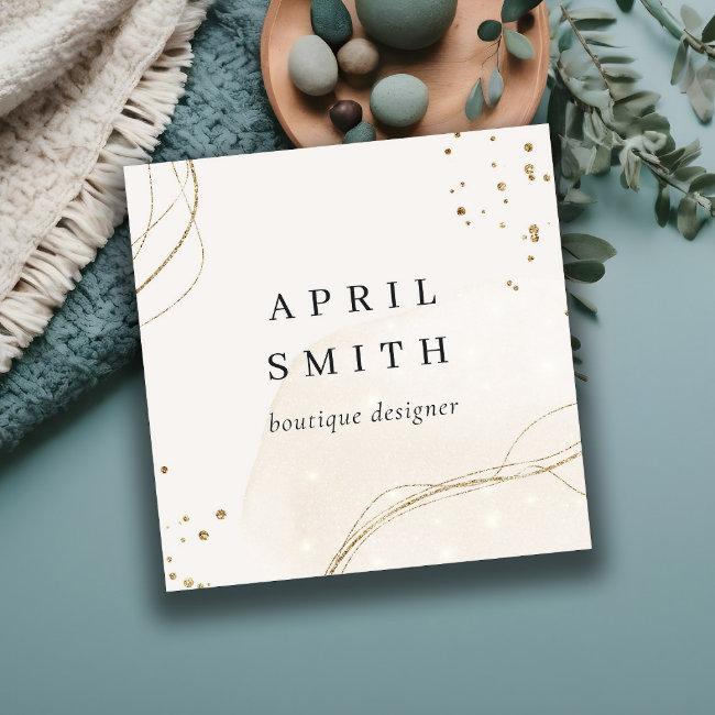 Elegant Abstract Glitter Ivory Gold Qr Code Square Business Invitations