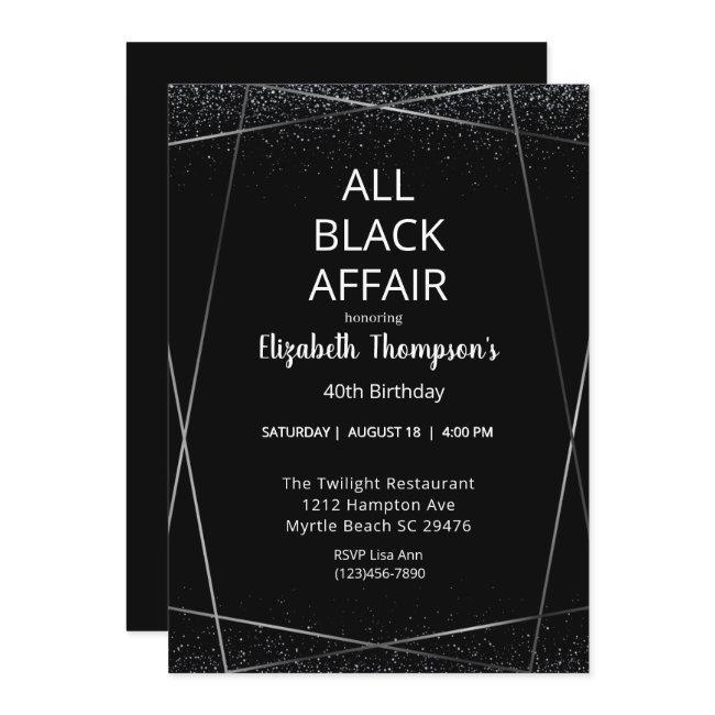 Elegant All Black Affair 40th Birthday Celebration Invitation