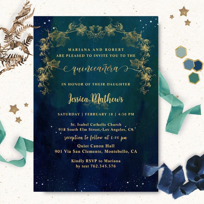 Elegant And Unique Starry Night Quinceañera Invitation
