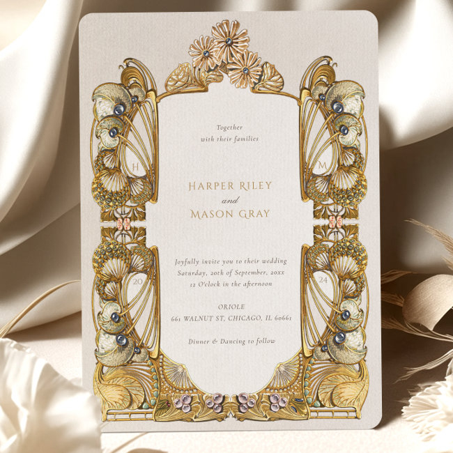 Elegant Art Nouveau Peacock Wedding Invitation