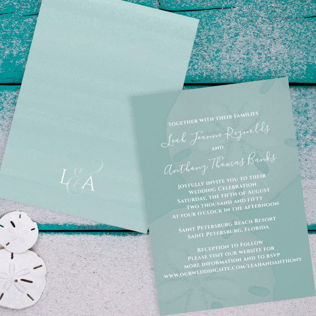Elegant Beach Watercolor Tropical Sand Dollar Invitation