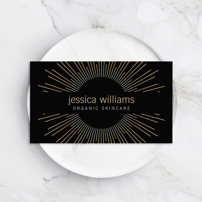 Elegant Beauty Gold Sunburst On Black Business Invitations