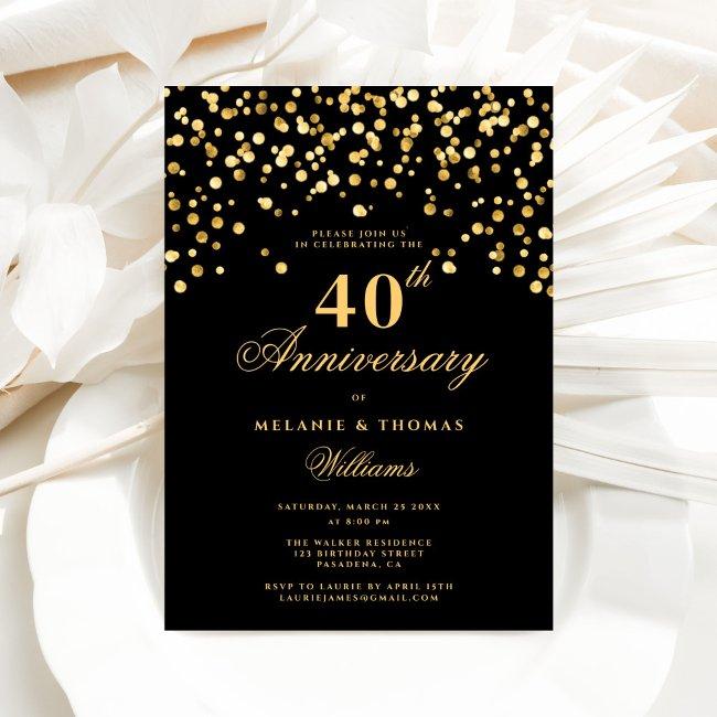 Elegant Black And Gold 40th Wedding Anniversary Invitation