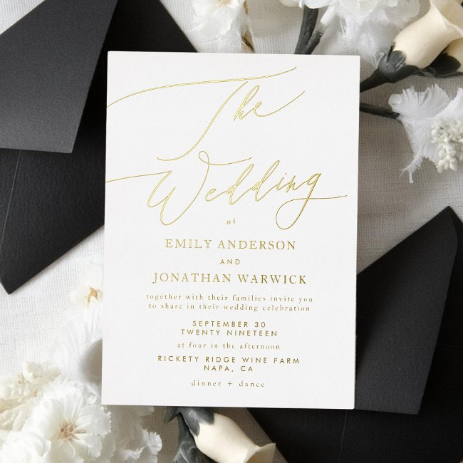 Elegant Black And White | Gold The Wedding Foil Invitation
