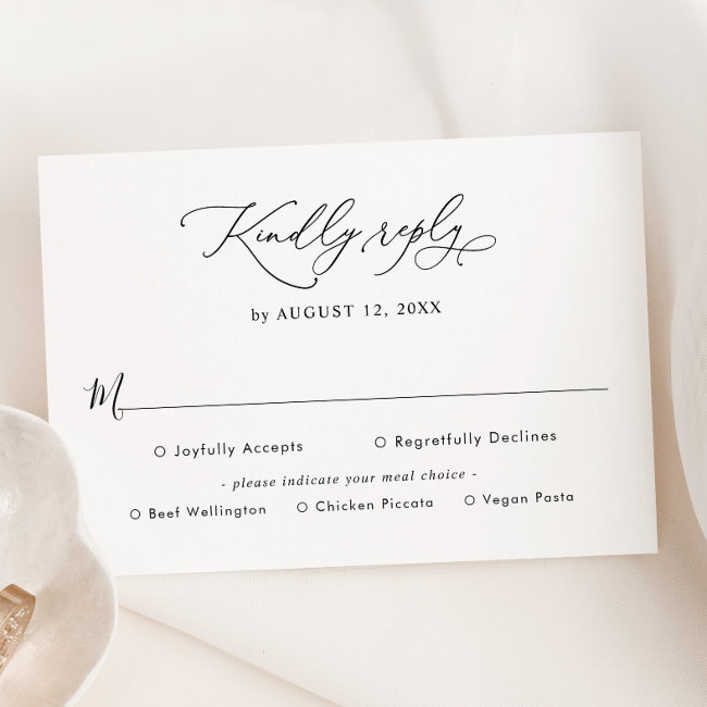 Elegant Black And White Meal Options Wedding Rsvp Invitations
