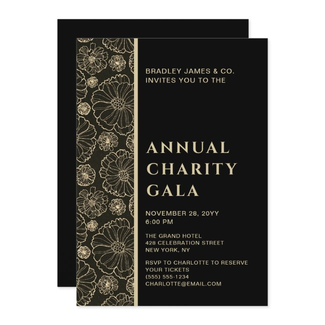 Elegant Black Botanical Charity Event Gala Party Invitation
