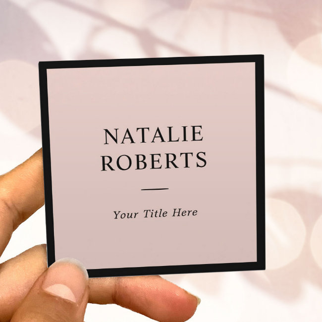 Elegant Black Frame Blush Pink Minimalist Square Business Invitations
