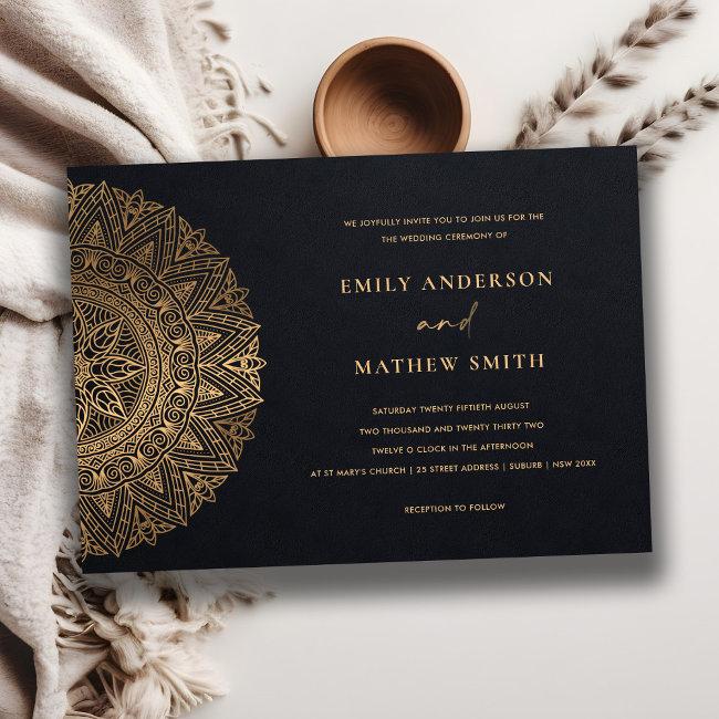 Elegant Black Gold Classic Ornate Mandala Wedding Invitation