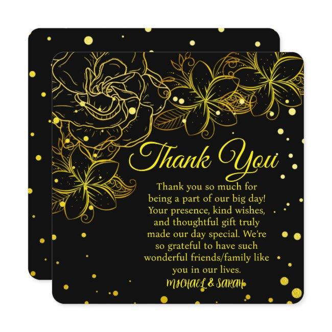 Elegant Black & Gold Floral Wedding Anniversary Thank You Invitations